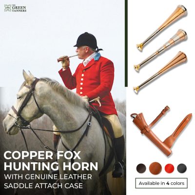 Fox Hunting Horn, Plain Brass mouthpiece horn , leather case