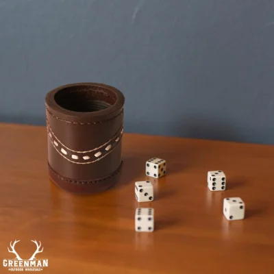 leather dice cup, ribbed interior leather dice cup