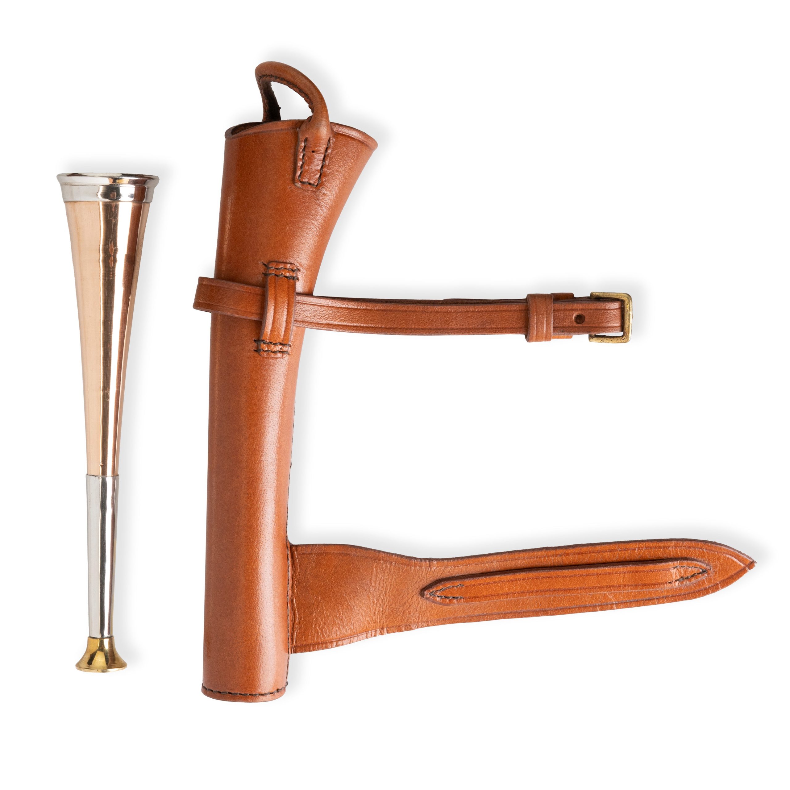 1 band hunting horn, hunting horn with leather case
