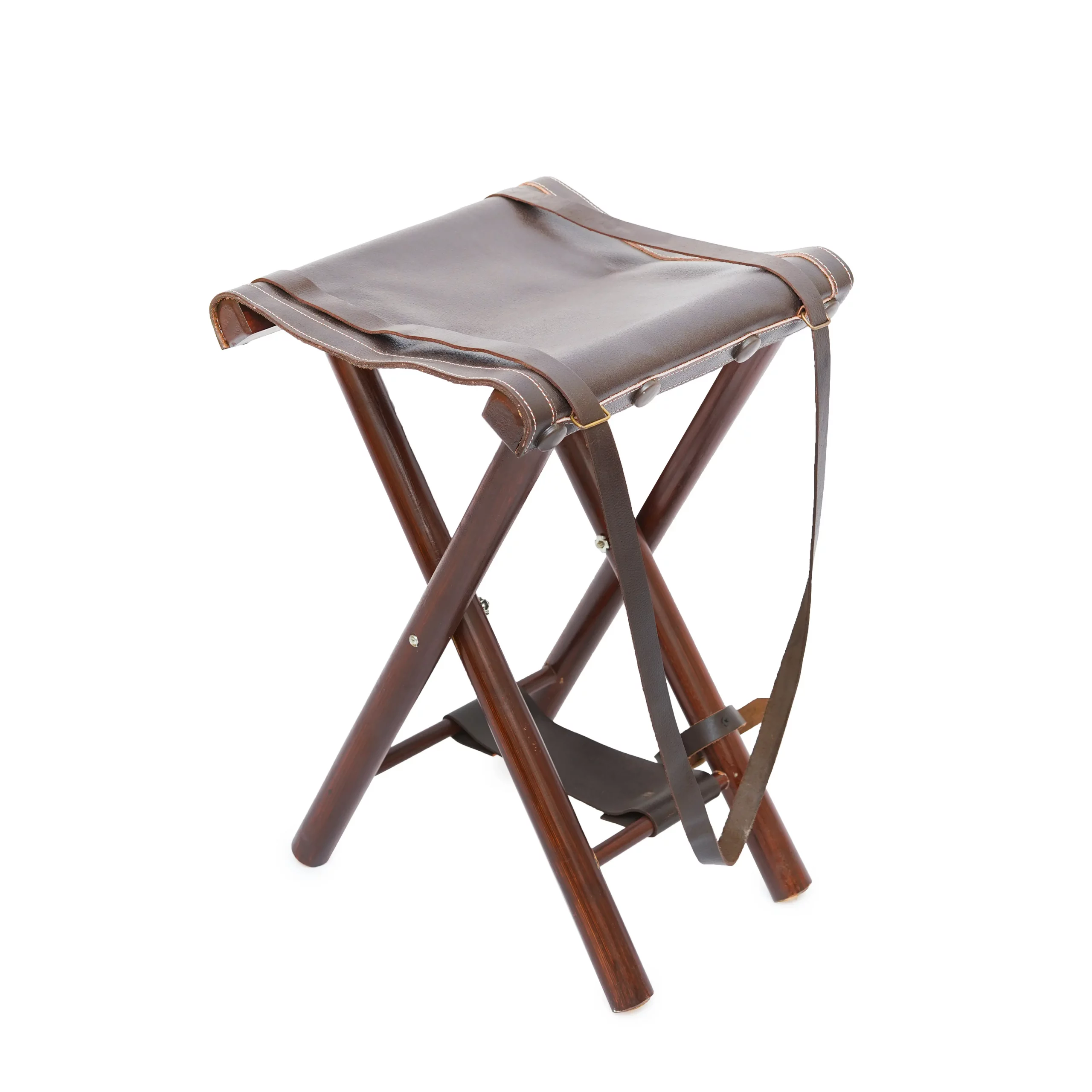 Leather Folding Seat Camping Stool, Camping Stool