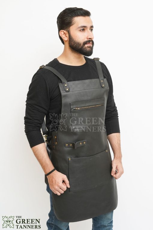 leather apron, leather zipped apron,