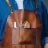 leather apron, Brown leather apron, leather apron with detachable pocket,