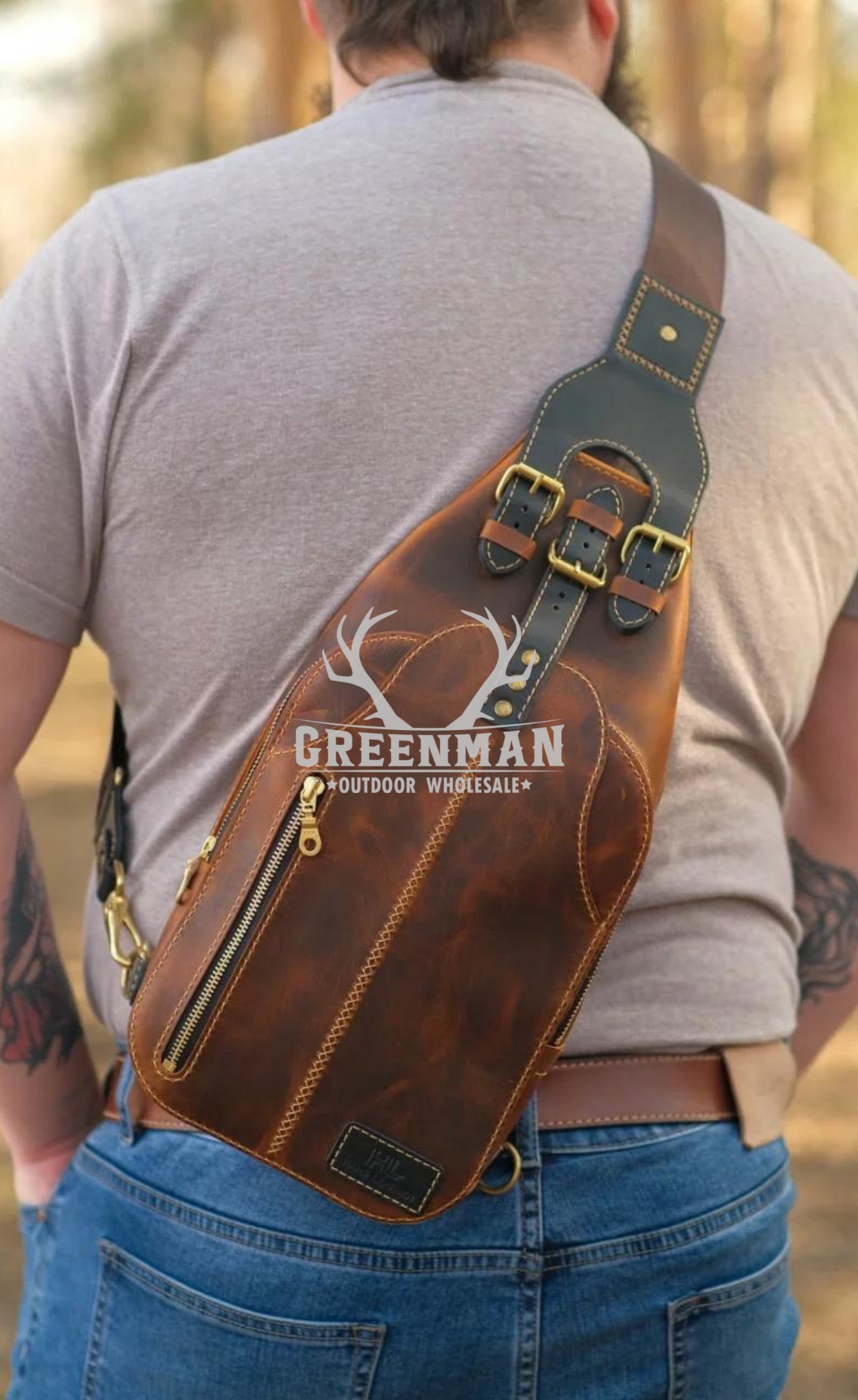 Genuine Brown Mens Leather Sling Bag | Crossbody Bag, Cognac