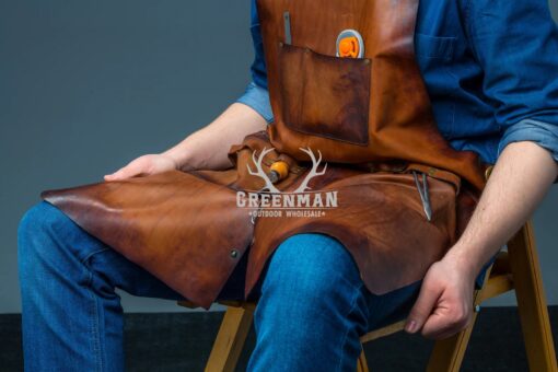 leather apron, Brown leather apron, leather apron with detachable pocket,