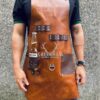 leather apron, leather apron with bottle holder