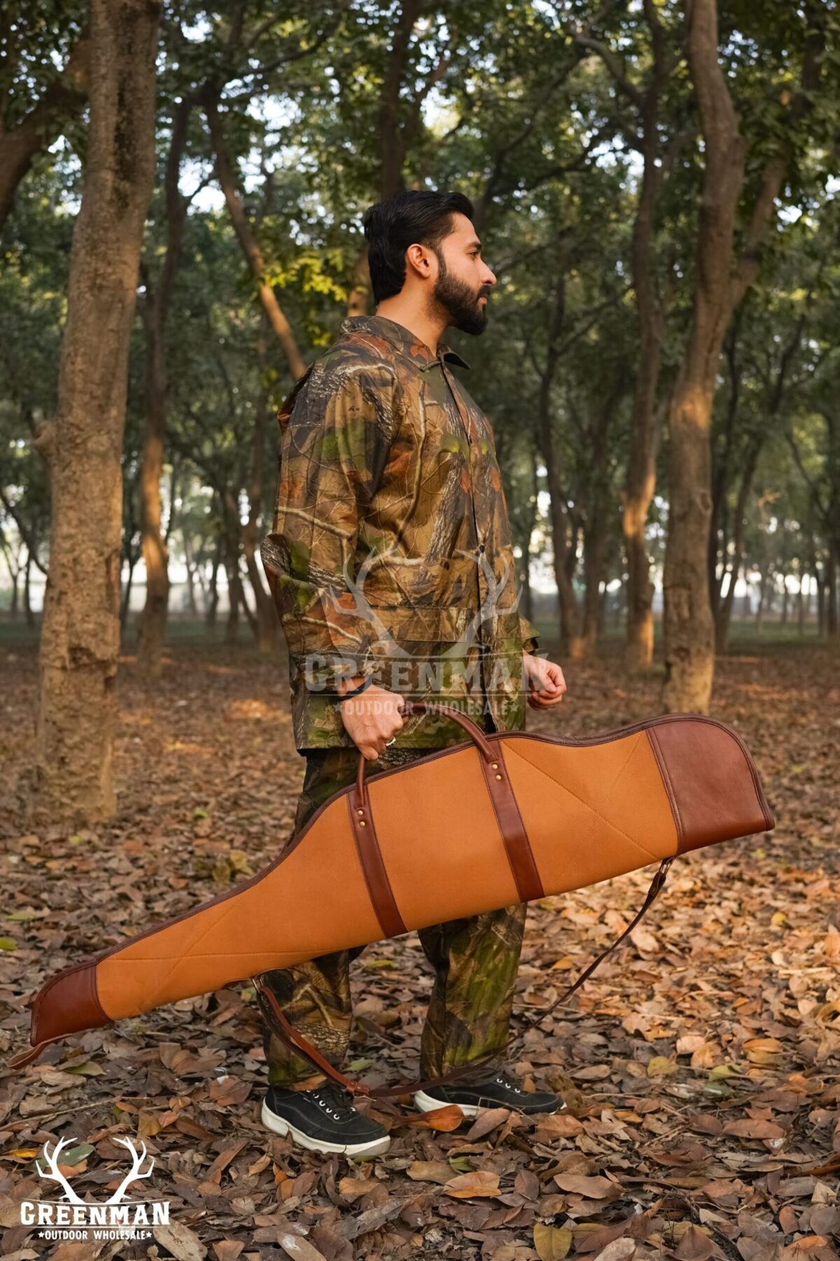 Tan and Brown Waxed Canvas Leather Rifle Case, Canvas Leather Gun Slip Case