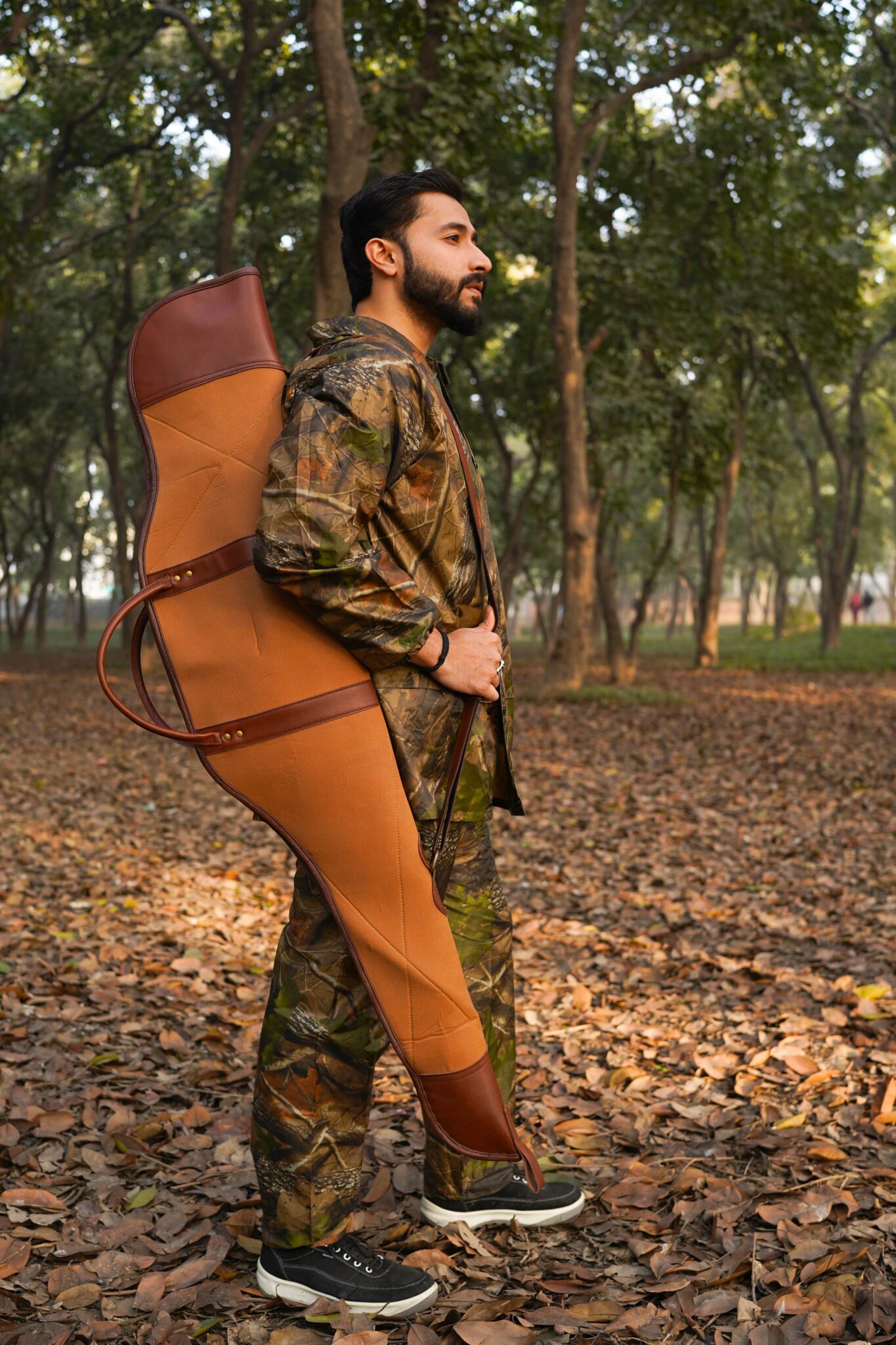 Tan and Brown Waxed Canvas Leather Rifle Case, Canvas Leather Gun Slip Case