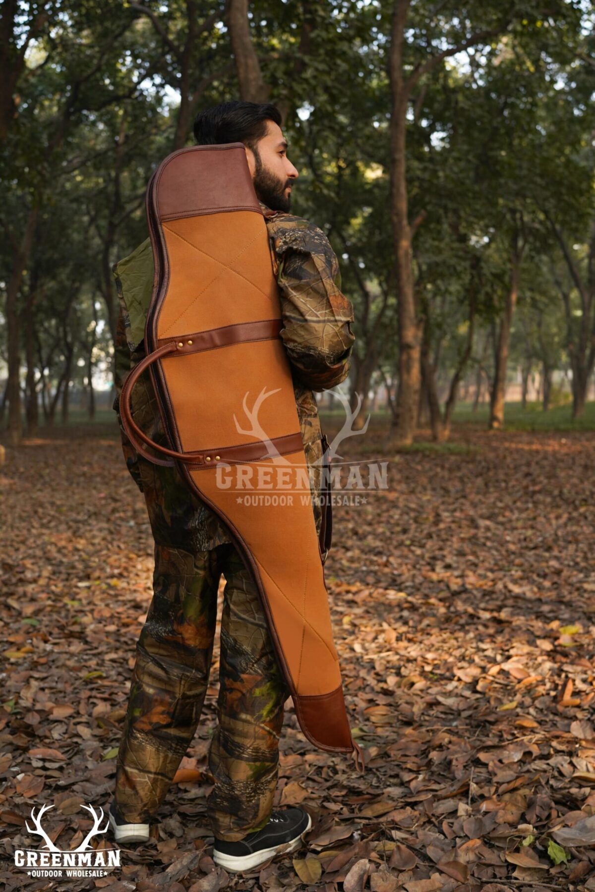 Tan and Brown Waxed Canvas Leather Rifle Case, Canvas Leather Gun Slip Case