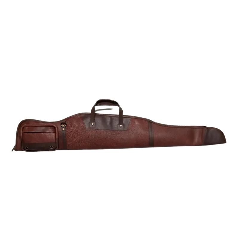 brown leather rifle case with exterior pocket, leather rifle case
