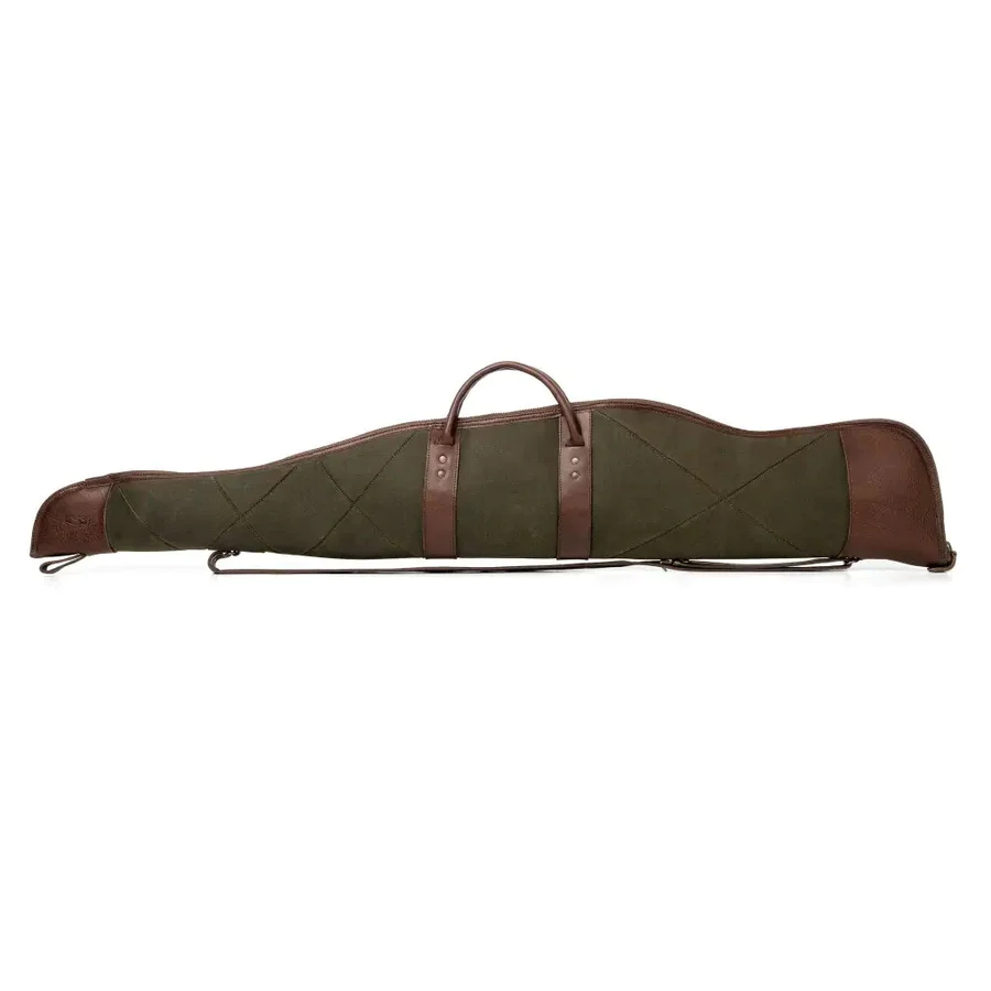 Green and Brown Waxed Canvas Leather Rifle Case, Canvas Leather Gun Slip Case, leather rifle case