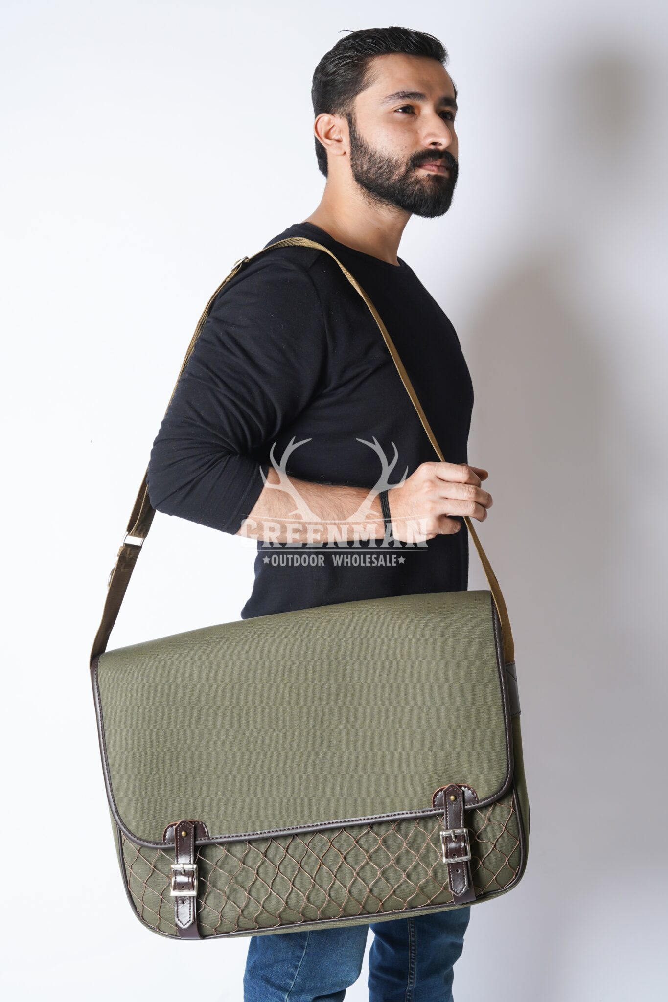 canvas leather bag, canvas satchel bag, fishnet Game bag