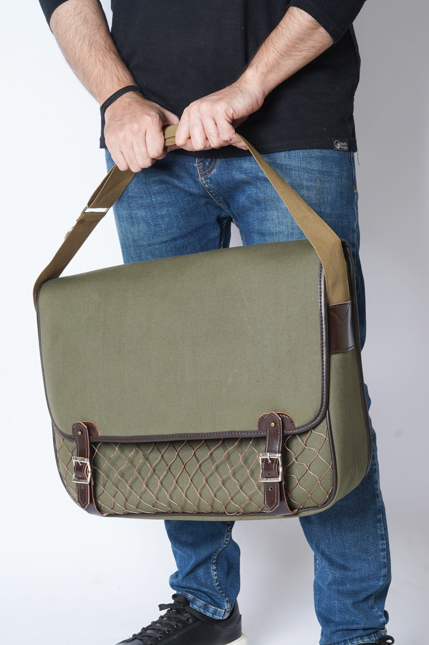 canvas leather bag, canvas satchel bag, fishnet Game bag