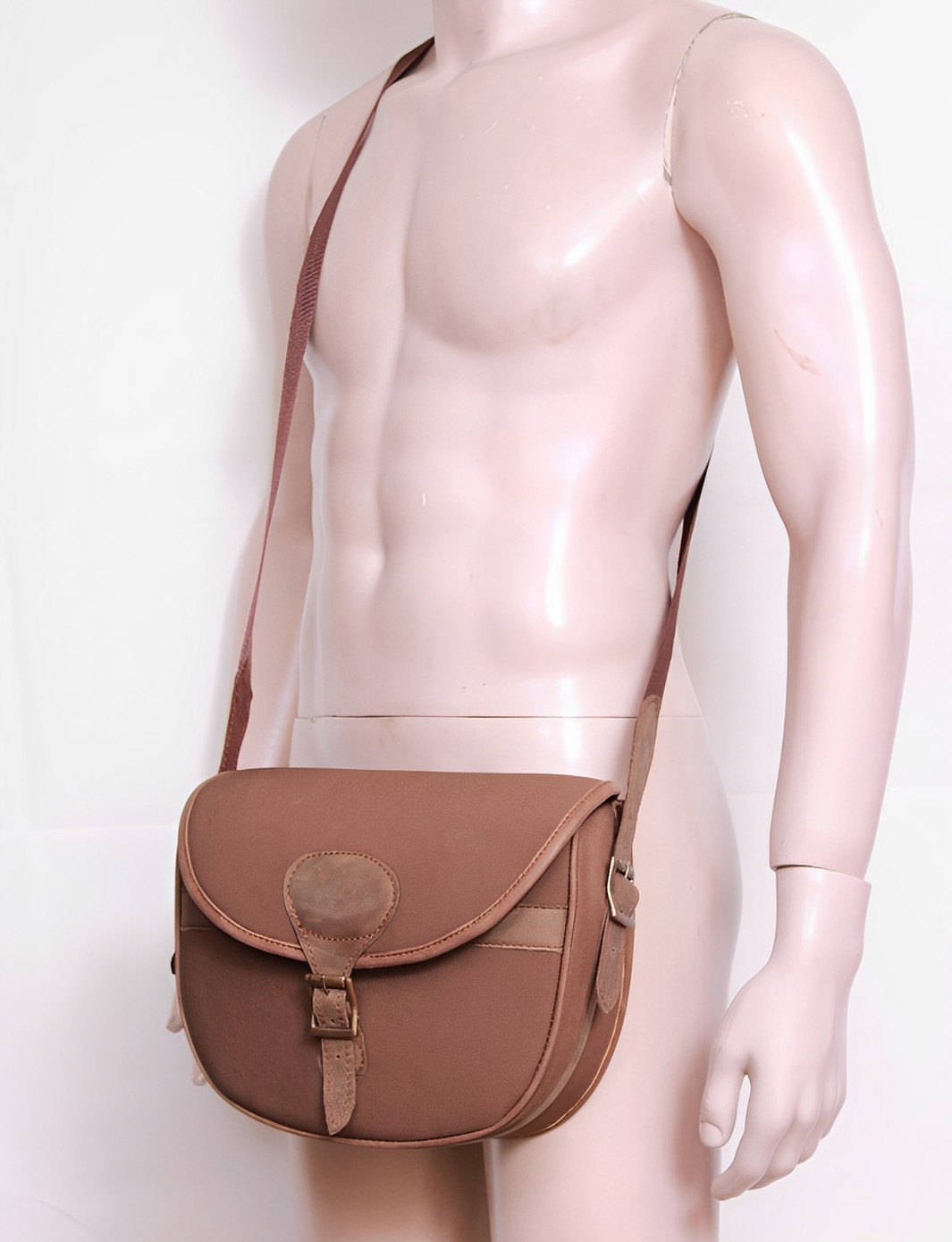 brown canvas cartridge bag, leather cartridge bag, brown canvas leather shooting bag