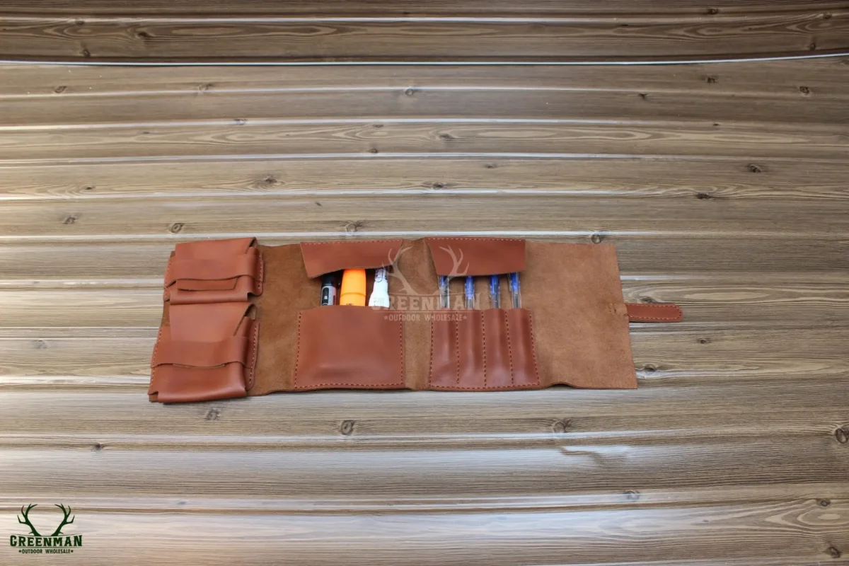leather pencil roll, leather pencil case, leather pen roll