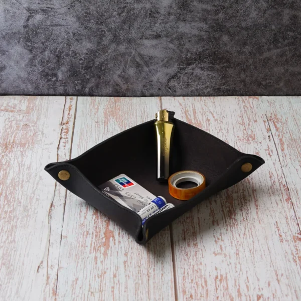 black leather valet tray, cowhide leather valet tray