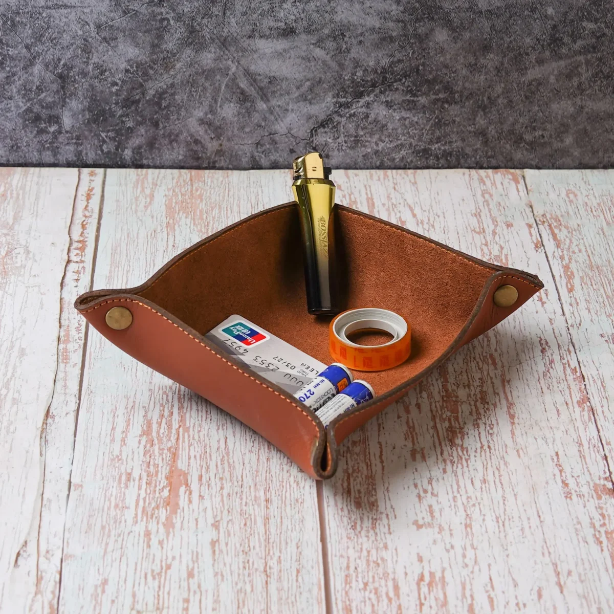 leather valet tray, tan valet tray