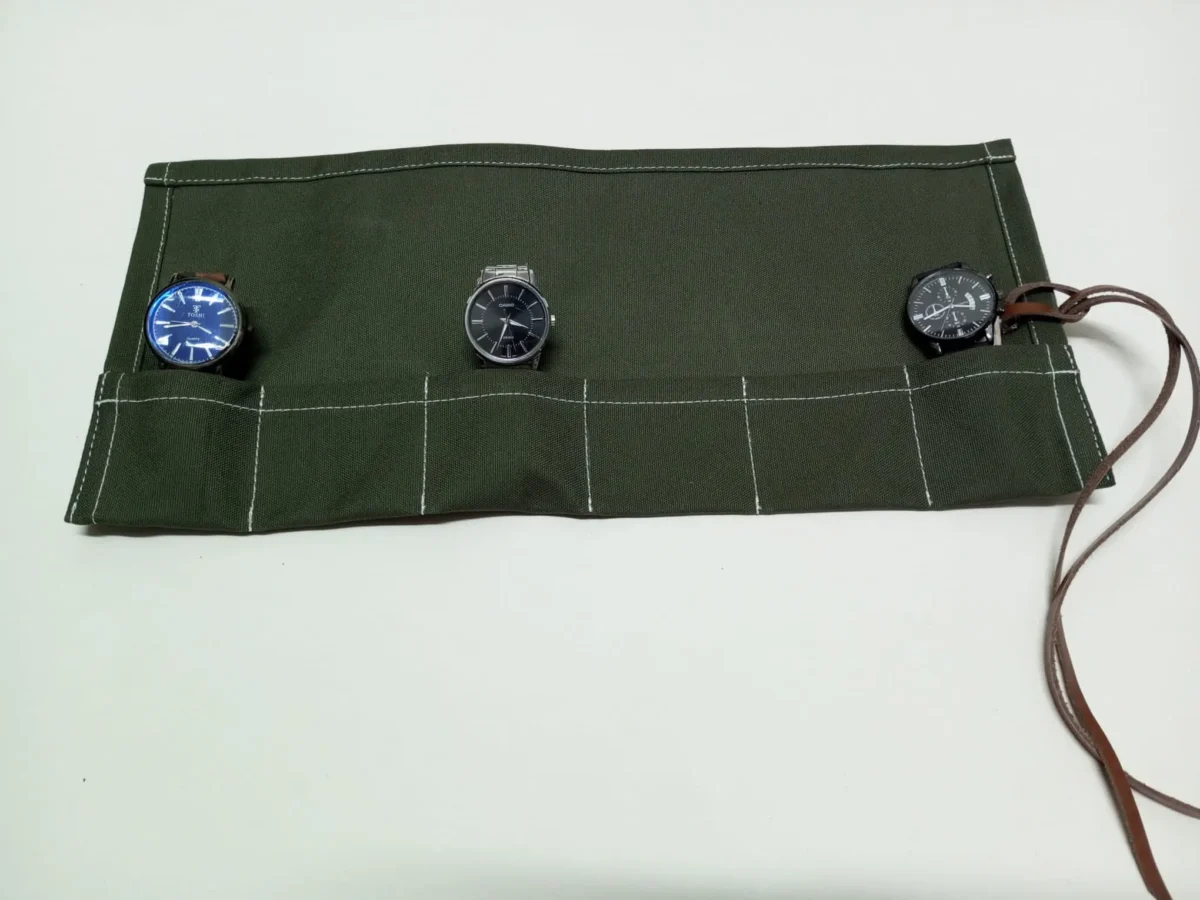 green canvas watch roll