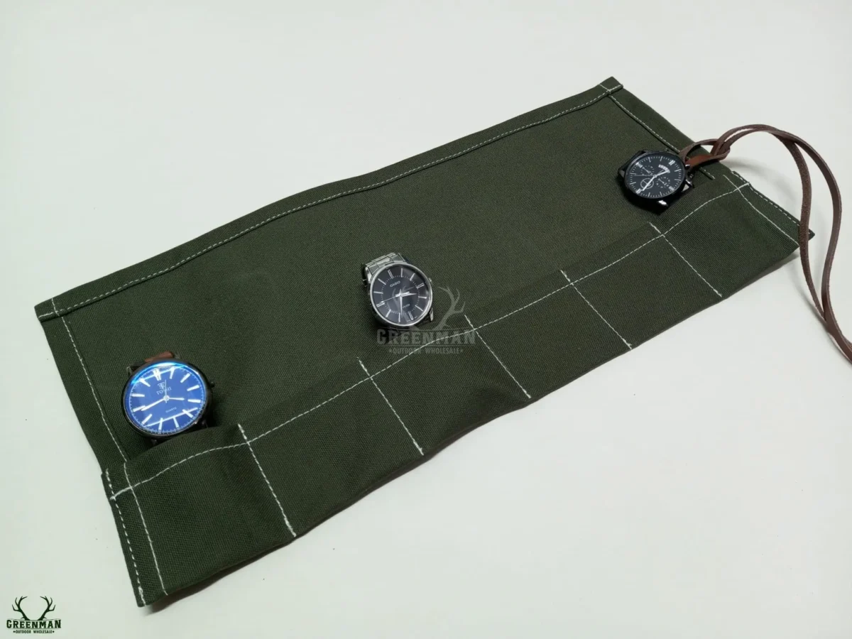 green canvas watch roll