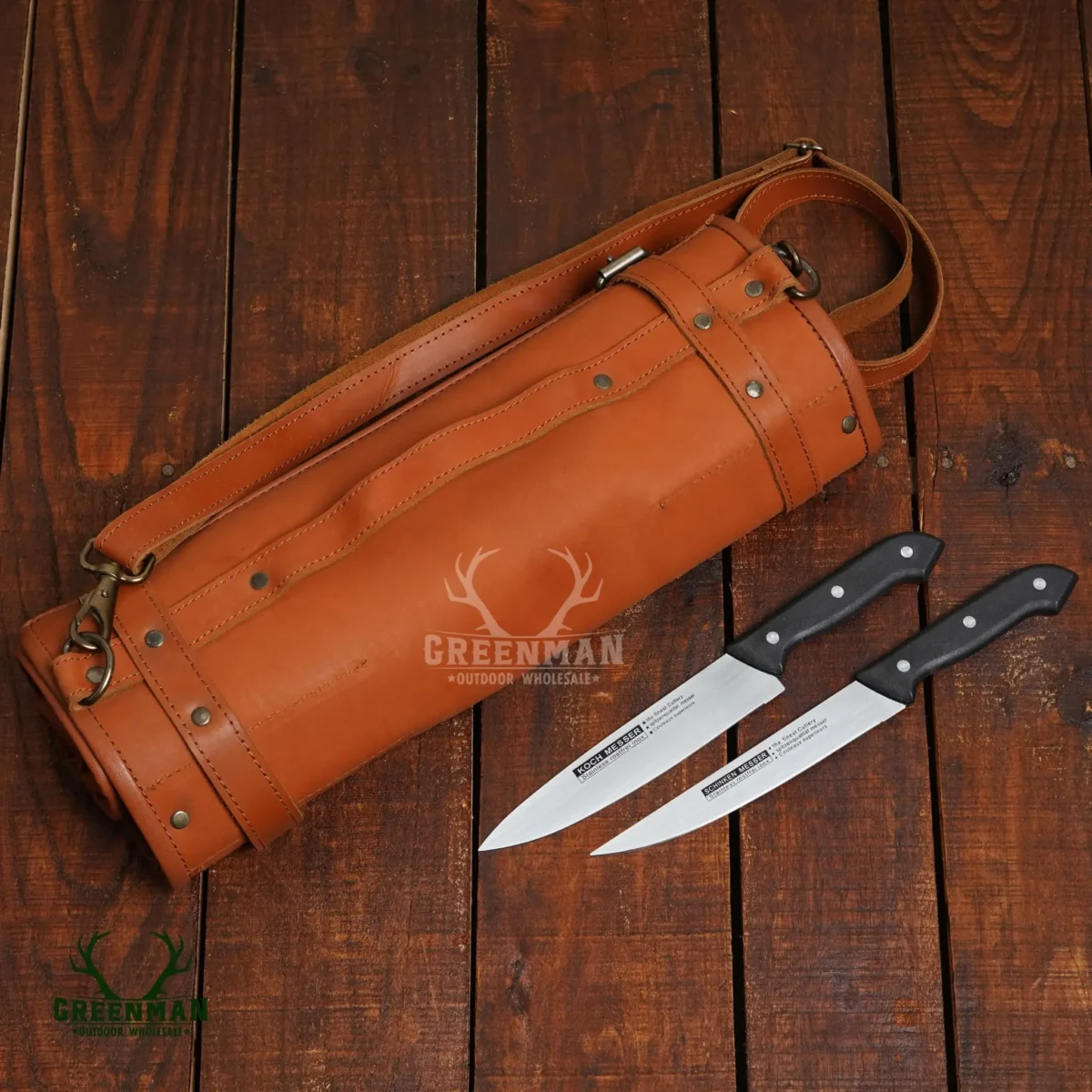 leather knife roll, tan knife roll, knife roll for chefs