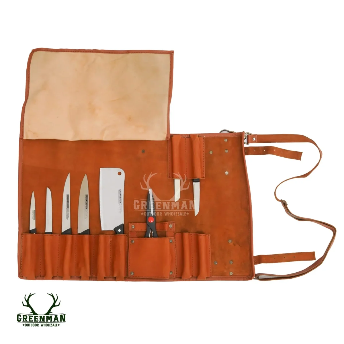 leather knife roll, tan knife roll, knife roll for chefs