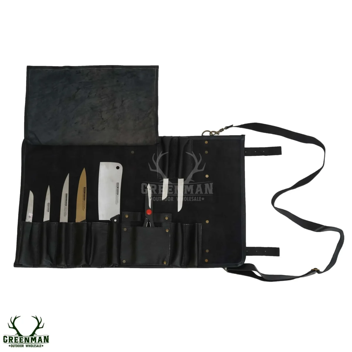 leather knife roll, chef knife roll, black chef knife roll