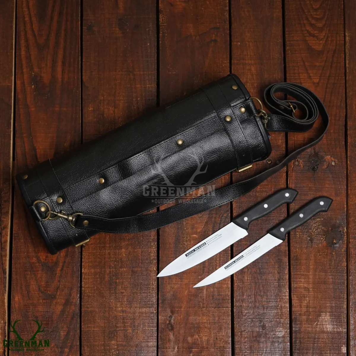 leather knife roll, chef knife roll, black chef knife roll