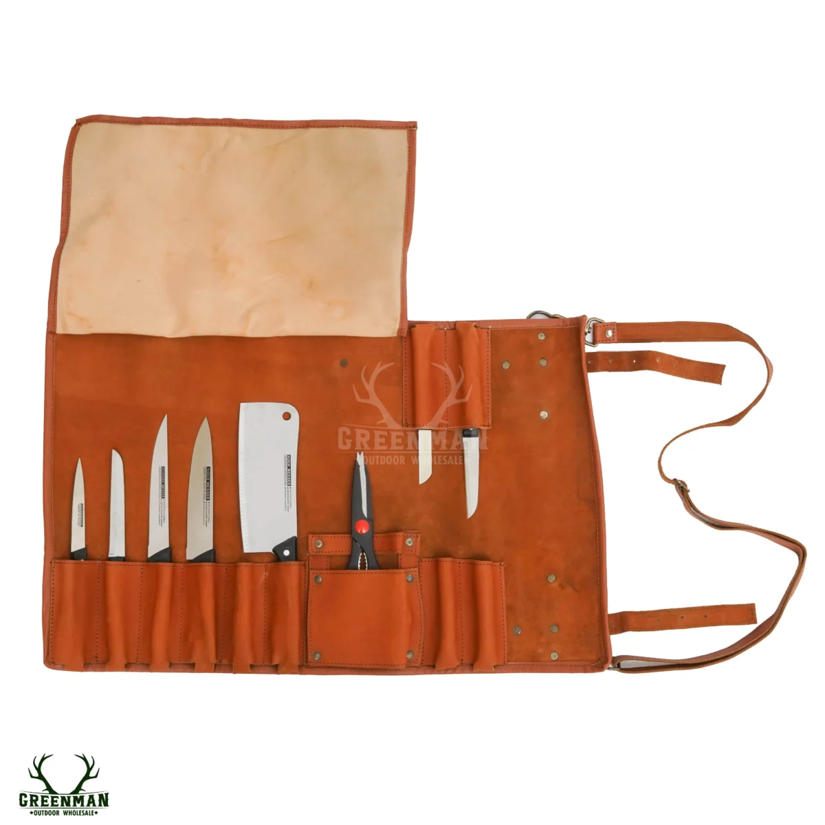 leather chef knife roll, leather knife roll, tan knife roll