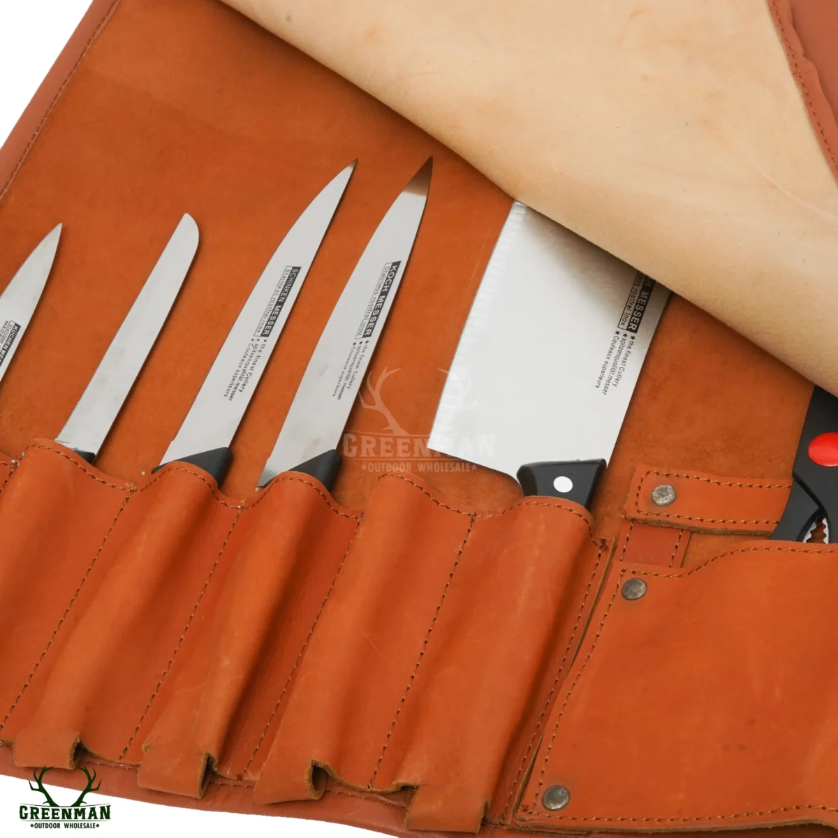 leather chef knife roll, leather knife roll, tan knife roll