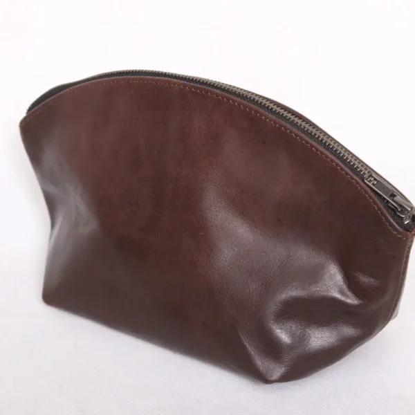 leather makeup bag, brown leather makeup bag