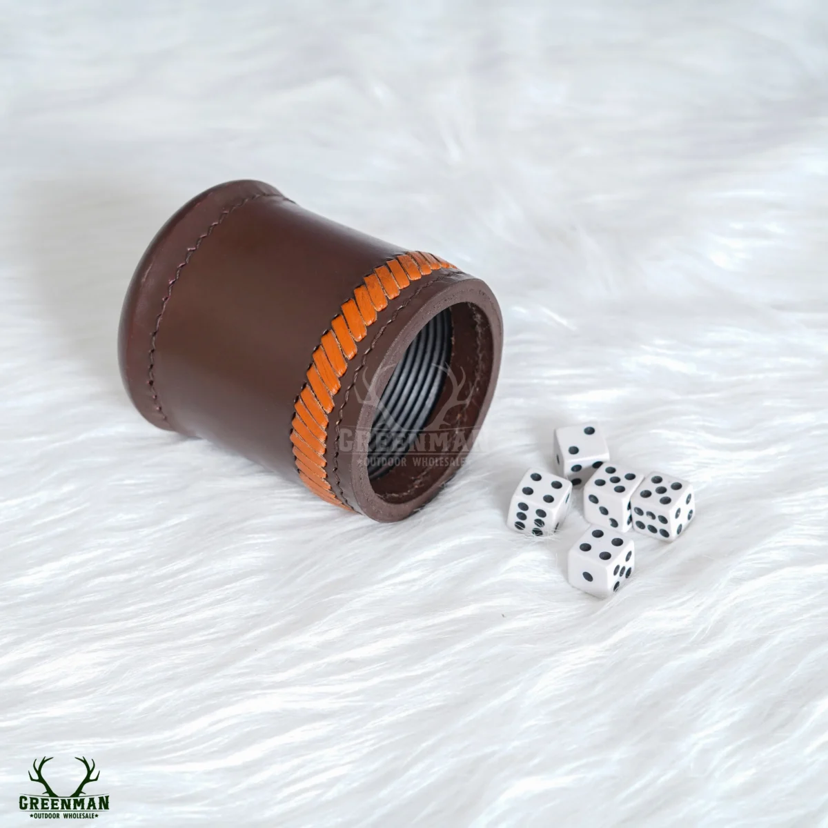 leather dice cups, brown leather dice cups with ribbed interior