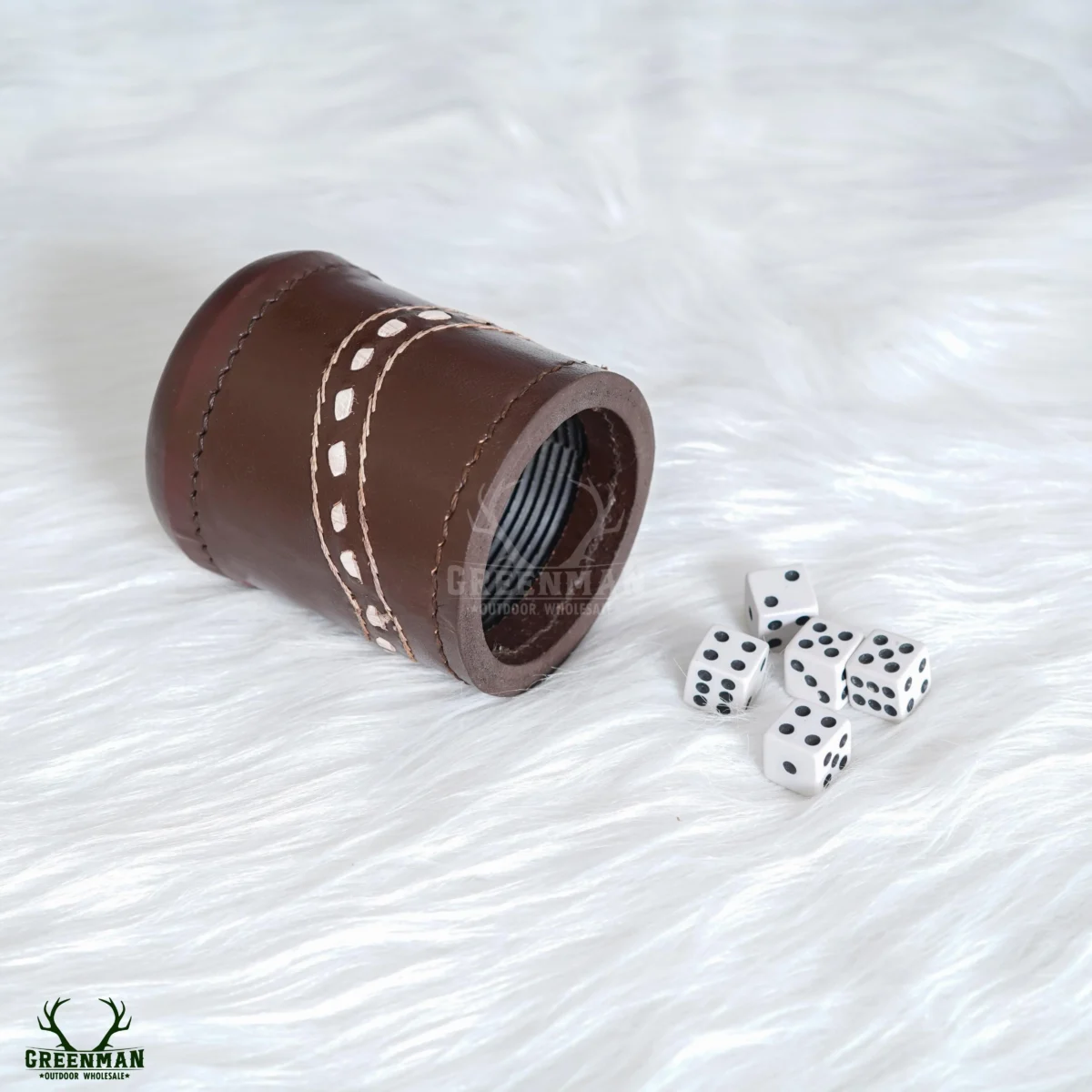 leather dice cup, ribbed interior leather dice cup