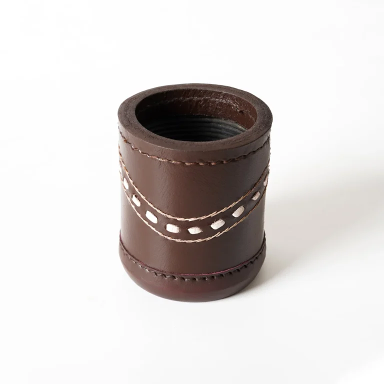 leather dice cup, ribbed interior leather dice cup