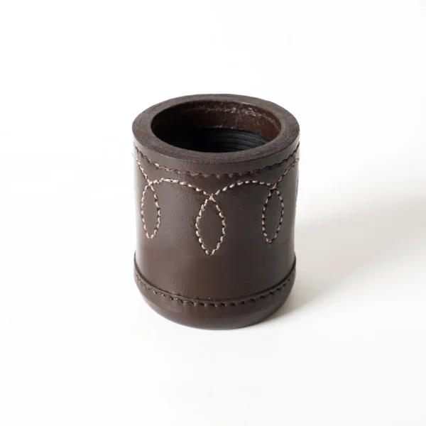 leather dice cup, yahtzee leather dice cup, brown leather dice cup