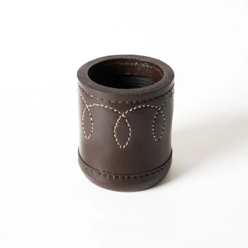 Brown Yahtzee Leather Dice Cup With Ribbed Interior