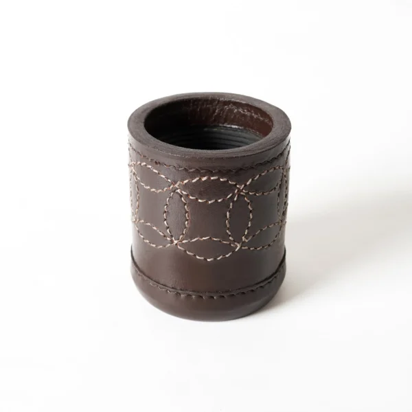 leather dice cup, leather dice shaker, brown leather dice cup