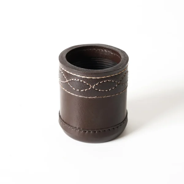 leather dice cup, leather dice shaker, brown leather dice cup